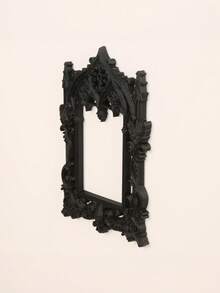 1PC Standard Size Vintage Gothic Carved Skull Church Arch Wall Decor Frame With Distressed Dark Ornate Finish Detailed Sculptural Relief Design Hanging Mirror Frame Ornament For Halloween Spooky Atmosphere Living Room Bedroom Office Entryway - 1PC - View 5