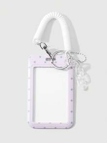 ROMWE Anime 1 Creative Fashion Simple Pink Purple Acrylic Hollow Bead Chain Spring Rope Star Polka Dot Card Cover DIY Keychain Bag Pendant, Holiday Gift - Pink purple - View 15