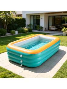 1 Inflatable Swimming Pool, Thick Pvc Material, Portable And Foldable For Easy Storage, Suitable For Indoor And Outdoor Use, Parties, Balconies, Summer Gatherings, And Family Water Play - Green and Orange Color Scheme - View 4