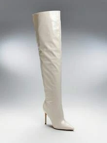 SHUZIA Women's Minimalist Stiletto Heeled Slouchy Boots For Christmas - Beige - View 6