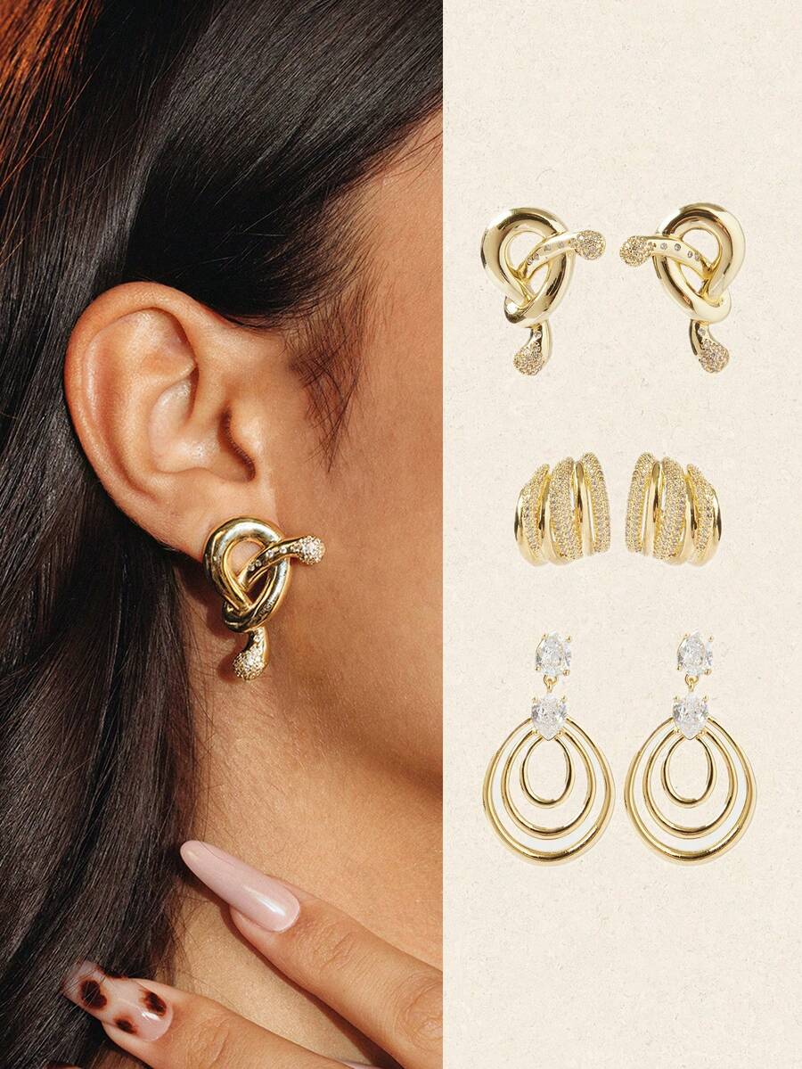 Glisma 18 Gold Earrings Light Luxury Niche Personalized Earrings - Gold - View 1