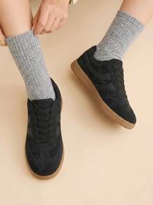 CUCCOO EASI Women's Flat Shoes Fashion Versatile Casual Simple Board Shoes Fall Shoes - Pure black - View 4