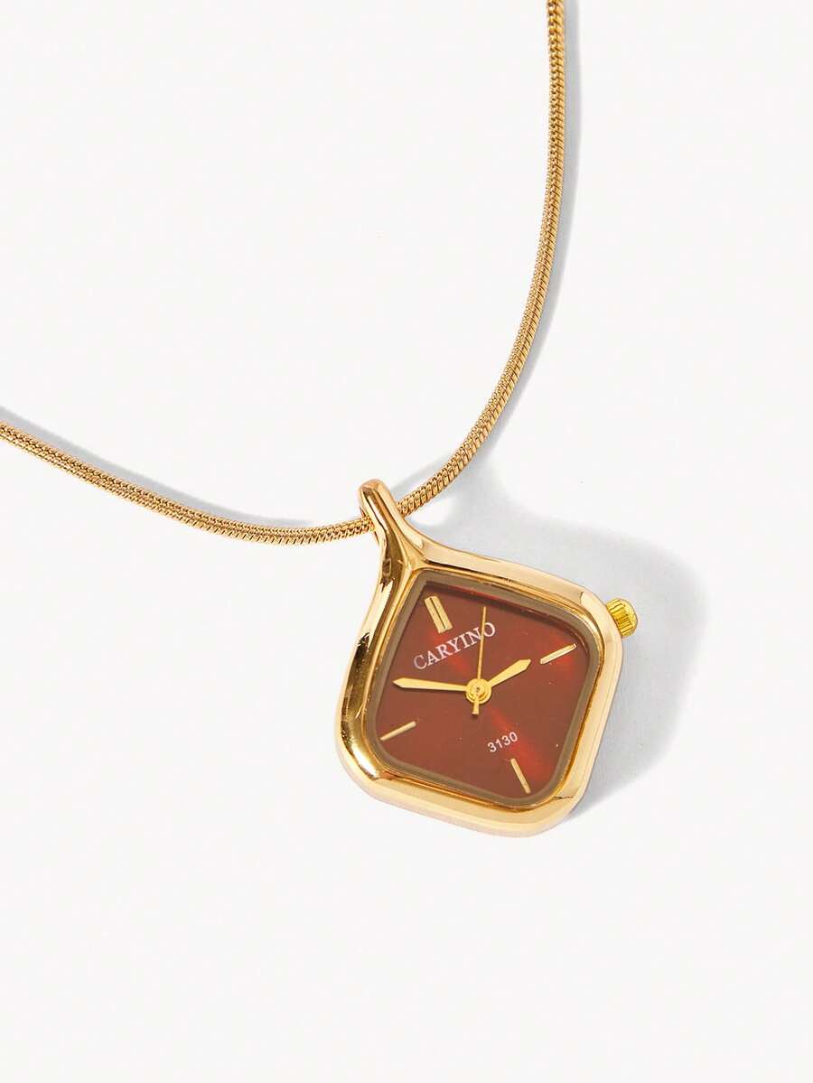 Opalesca Classic Minimalist Style Rhombus Watch With A Delicate Gold Chain, Fashionable And Versatile. It Is Suitable For Daily, Stacking, Birthday Gifts. - Red - View 1