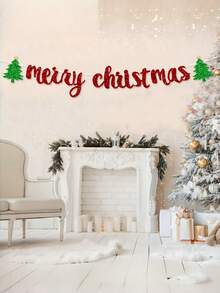 1pc Merry Christmas Party Banner Santa Tree Bunting Hanging Flag For Festival Background Decor Must Have Accessory - multicolor - View 5