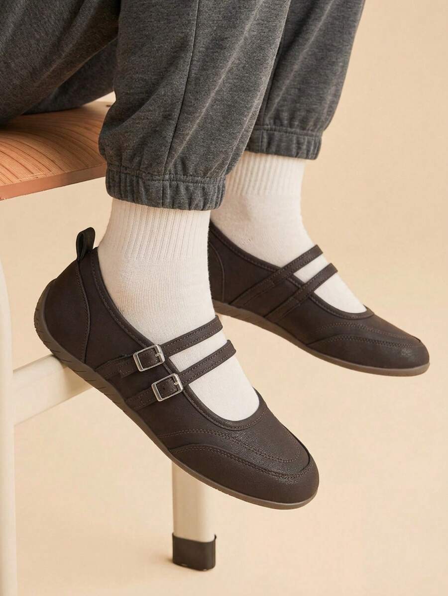 CUCCOO EASI Women's Shoes Spring And Autumn Fashion Simple And Comfortable Round Toe Flat Bottom Versatile Casual Shoes Fall Shoes - Coffee Brown - View 1