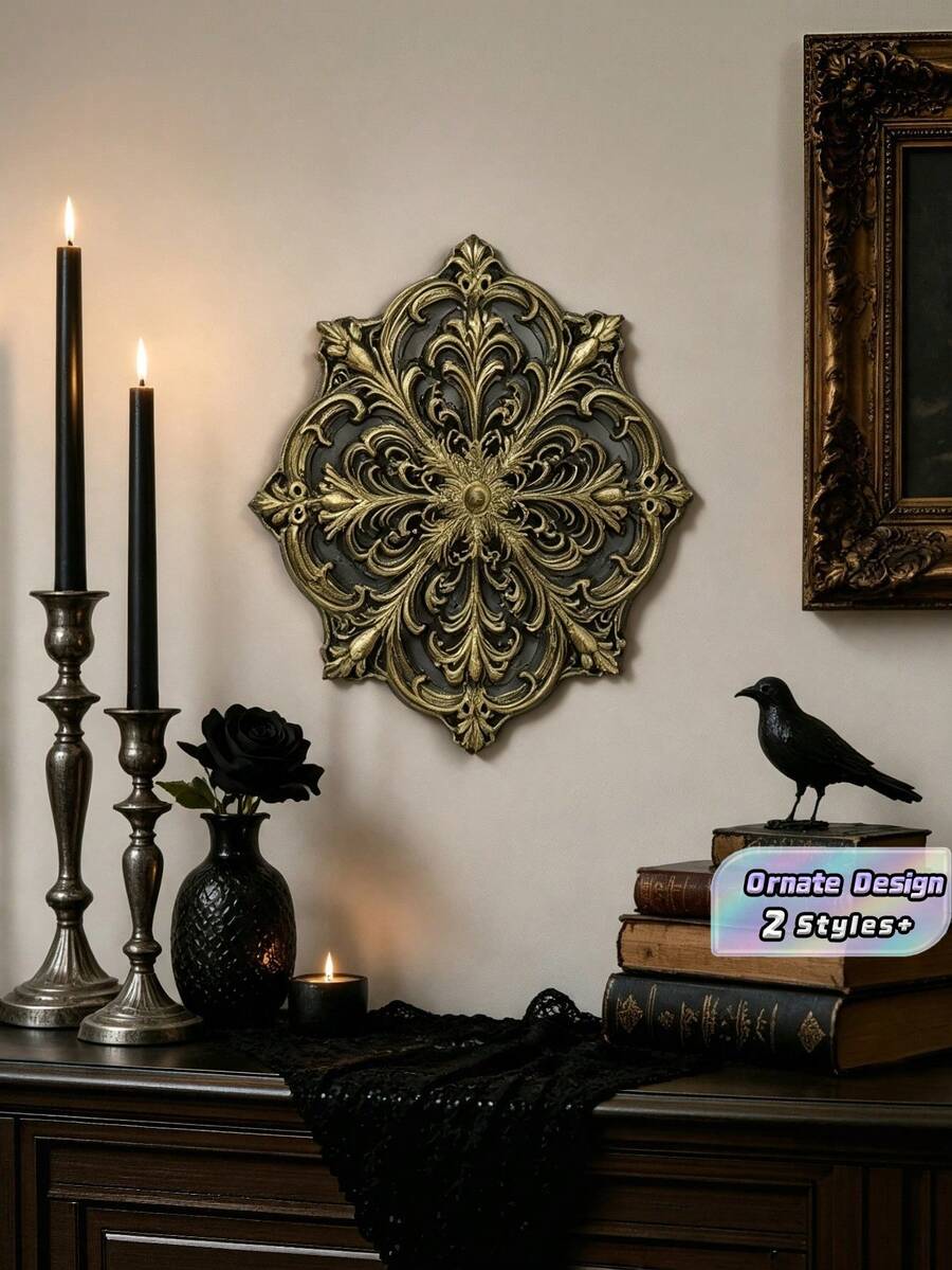 1PC Standard Size Vintage Black Gold European Floral Relief Wall ...