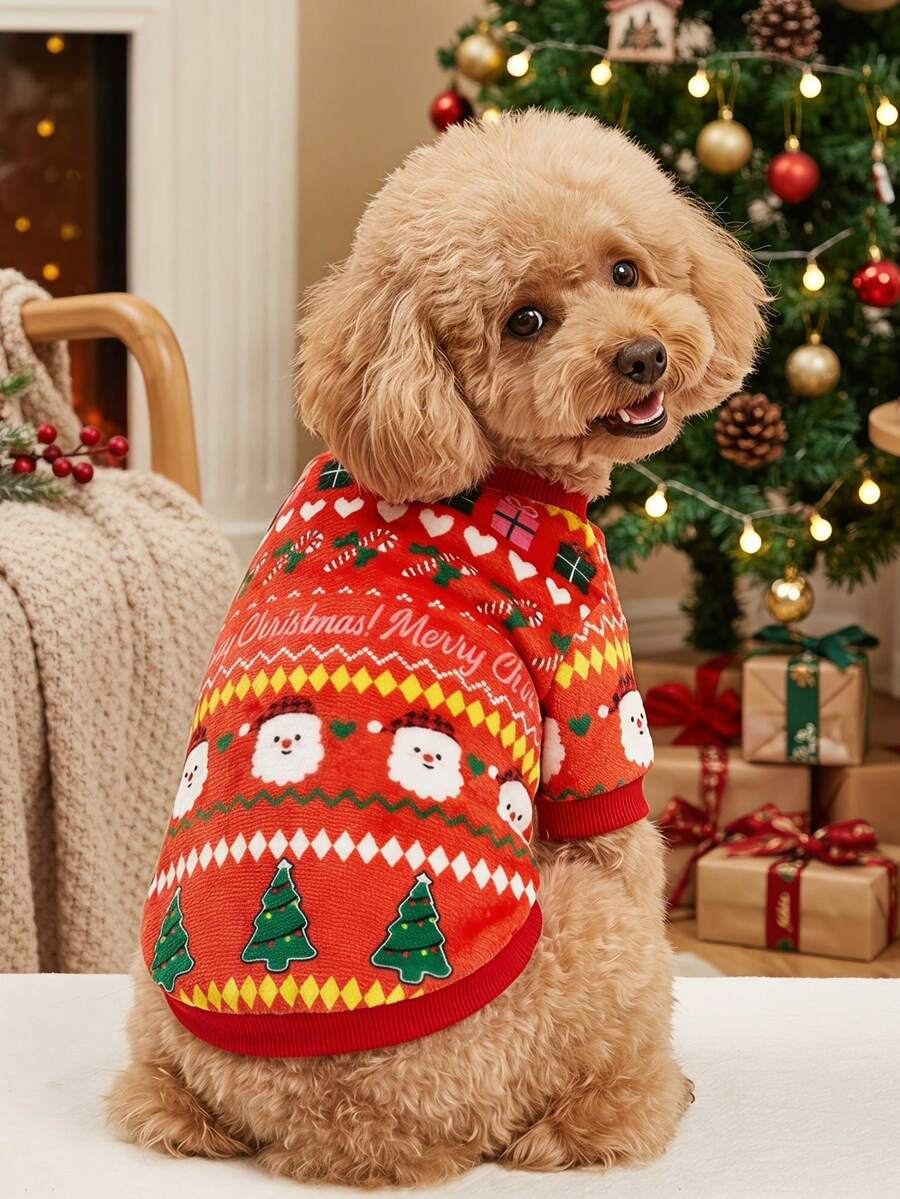 PETSIN 1 Pc Pet Christmas Without Hat Christmas Tree Santa Claus Flannel Pet Clothing - Multicolor - View 1