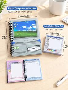 Joivida 1Pc/2Pcs Retro Computer Style Spiral Journal & Paint Interface Sticky Note Pads Smooth Writing Paper With Retro System Print Note Taking & Page Marking Desktop Decor Stationery For Daily Study & Office Work - multicolor - View 9