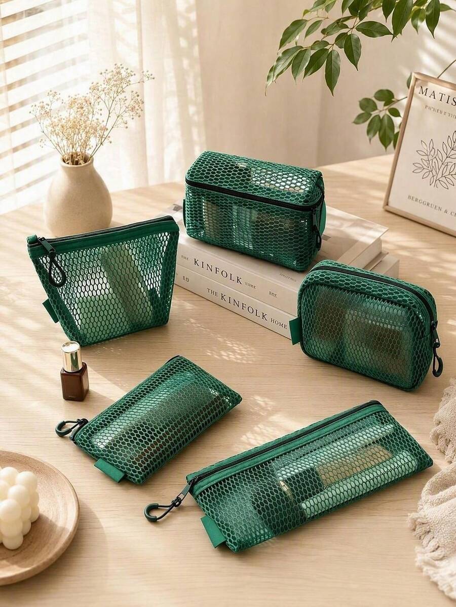 Haus Hana Multifunctional Transparent Mesh Storage Bag, Portable Handheld Cosmetic Makeup Pouch, Divider Pouch For Documents Digital Accessories - Multicolor - View 1