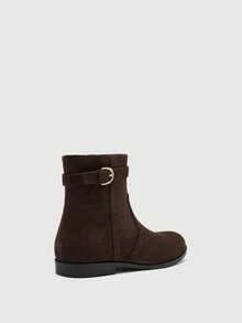 CUCCOO BIZCHIC Round Toe Brown Boots, Vintage Suede Versatile Side Zip Buckle Fashion And Ankle Boots Fall Boots - Brown - View 4