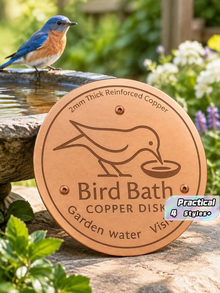 1pc 0.6mm Copper Alloy Bird Bath Disc, Round Dove Pattern Water Feature Accessory With 3 Raised Support Points, Natural Pond-Style Decorative Plate For Outdoor Bird Baths, Garden Ponds, Pools, Fountains, Fish Ponds & Landscape Water Features - Pool Cleaner - View 1