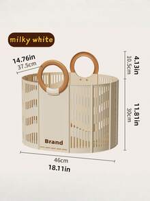 1PC Large Capacity Plastic Foldable Breathable Hollow Laundry Basket Storage Bin For Bathroom Bedroom Home Organization Collapsible Durable Lightweight Space Saving Ventilated Portable Fast Drying Easy Carry Practical Foldable Holder - milky white - View 6