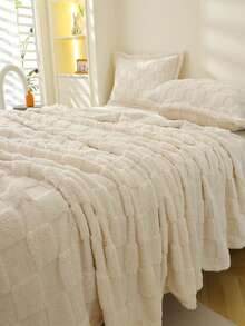 Cirelle Ultra Soft Cream Checkerboard Throw Blanket - Plush Grid Textured Flannel Blanket, Cozy Ivory Checkered Blanket For Couch, Sofa & Bed - Beige - View 10