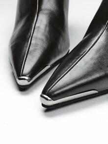 SHEIN SHUZIA Women's Pointed Toe Autumn/Winter Style Irregular Heel Simple And Versatile For Commute And Parties, High-End - Black - View 9