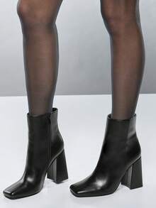 SHUZIA Women's Glamorous Square Toe Zip-Up Block Heel Ankle Booties - Black - View 3