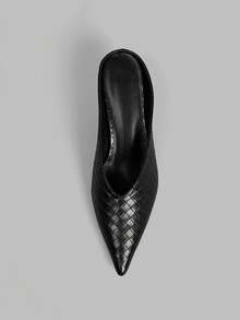 Ontre Spring And Summer Black Woven Pointed-Toed Thin-Heeled Low Vamp Shoes For Daily Commuting Wear - Black - View 6