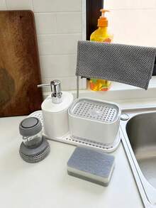 Kitchen Soap Dispenser Set, Squeeze Bottles For Detergent/Washing Liquid, Trays, Sponge Racks, Dish Racks, Soap Basins, Rags, Suitable For Storage On Sink Countertops, Practical Kitchen Accessories - Multicolor - View 3