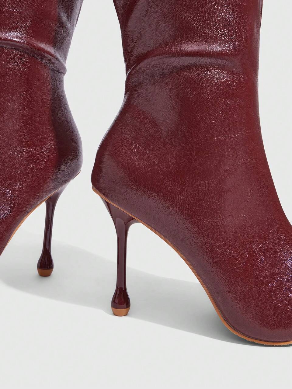 CUCCOO SZL Women's Pointed Toe Water Drop Stiletto High Heel Burgundy Straight Leg Back Zipper Knee-High Boots, Vintage Oil Wax PU Fashion Sexy Party Date Nightclub Autumn Winter Long Boots