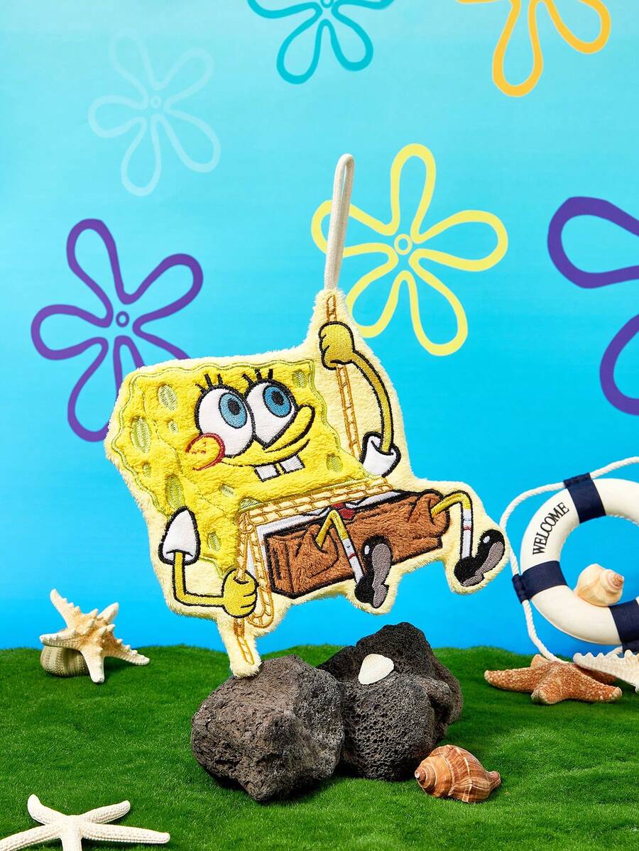 SpongeBob SquarePants | Joivida 1件裝卡通海綿寶寶嬰兒手巾,立體刺繡毛絨手巾,可懸掛吸水快乾手巾,可愛家居裝飾手巾,適用浴室與廚房,適合居家日常使用與軟裝佈置 - 黃色 - 查看 1