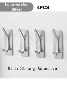 4 Sticky Hook, Towel Hook/Coat Hook, Stainless Steel Brushed Wall Hook. Suitable For Bedrooms, Apartments, College Dorms, Cabinets, Refrigerators, Storage Racks And Most Room Decor. - Multicolor - View 13