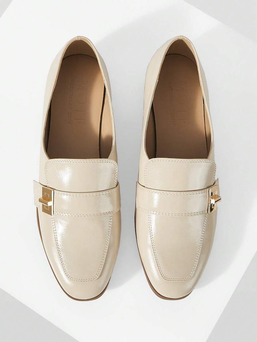 MOTF PREMIUM WOMEN PU LEATHER METAL DETAIL FLATS - Beige - View 1