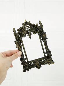 1PC Standard Size Vintage Gothic Carved Skull Church Arch Wall Decor Frame With Distressed Dark Ornate Finish Detailed Sculptural Relief Design Hanging Mirror Frame Ornament For Halloween Spooky Atmosphere Living Room Bedroom Office Entryway - 1PC - View 8