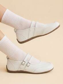CUCCOO EASI Women's Shoes Spring And Autumn Fashion Simple And Comfortable Round Toe Flat Bottom Versatile Casual Shoes Fall Shoes - White - View 5