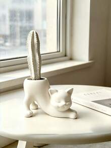 1PC One Size Non Slip Waterproof Rustproof Scratch Resistant Easy Clean Lightweight Cute Tailless Cat Shape Flower Pot Planter Succulent Plant Holder Animal Home Desk Office Decor Indoor Bonsai Gift Housewarming - multicolor - View 4