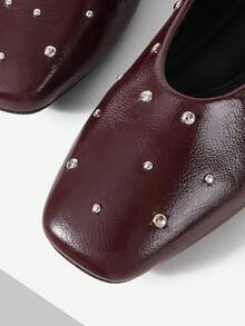 MOTF PREMIUM FASHION RIVETS CLASSIC VERSATILE SUITABLE FOR COMMUTING HOLIDAY LOW VAMP FLAT SHOES, MARY JANE, FLAT BOTTOM LOW VAMP - Burgundy - View 4