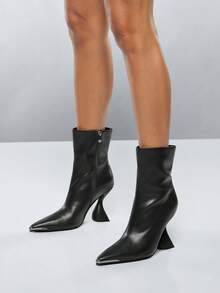 SHEIN SHUZIA Women's Pointed Toe Autumn/Winter Style Irregular Heel Simple And Versatile For Commute And Parties, High-End - Black - View 2