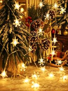 Teckwe 1pc1.5/3/6/10m Christmas Decoration Snowflake Star String Light, Battery Powered, LED Star Fairy String Light For Christmas Indoor Room Wall Decoration, Christmas Party Christmas Tree Decoration Snowflake String Light, Winter Home Decoration Light - Transparent - Snowflake + Star - View 7