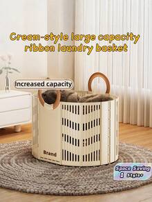 1PC Large Capacity Plastic Foldable Breathable Hollow Laundry Basket Storage Bin For Bathroom Bedroom Home Organization Collapsible Durable Lightweight Space Saving Ventilated Portable Fast Drying Easy Carry Practical Foldable Holder - milky white - View 1