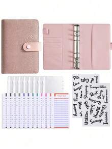 1SET A6 Pebble Grain PU Leather 6 Ring Binder Budget Planner With Pen Loop Card Slots Durable Compact Portable Financial Organizer For Office School Home Accounting Money Tracking Must Have Gift - Pebble pattern - View 14