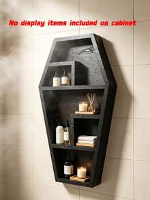 Unique Coffin‑Shaped Wooden Wall‑Mounted Shelf, Handmade Hanging Storage Rack, Spacious Display Shelf For Crystals, Home Decor For Halloween & Easter - Black - View 2