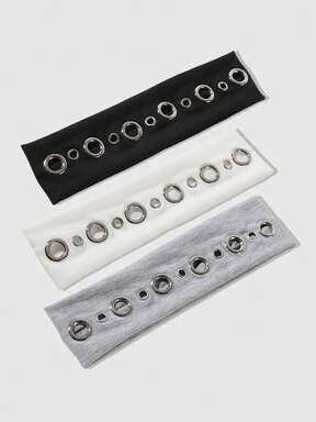 Anime 3pcs Y2K Punk Style Black White Grey Metal Eyelet Women's Headbands, Versatile Hair Accessories For Sports, Streetwear And Photography