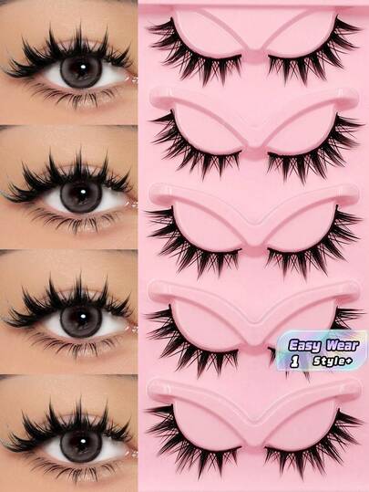 5 Pairs Spike Cartoon False Lashes Japanese Anime Thick Cosplay Natural Thin Faux Mink Full Strip Doll Style Must Have Beauty Accessory