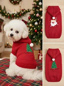PETSIN Xmas Embroidered Santa Dog Hoodie Warm Knit Christmas Pet Sweater - Multicolor - View 2