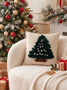 1 Piece, Christmas Tree Tufted Pillow Cover, Green Three-Dimensional Texture Christmas Decorative Cushion Cover, White Star Pattern Sofa Pillow Cover, Suitable For Living Room, Bedroom And Winter Holiday Home Decoration - Multicolor - View 7