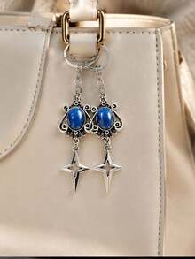 Vintage Gothic Style Bag Hanging Ornament, Hollow Star Key Chain, Antique Silver Tone Gem Decor Charm, Stylish Backpack Pendant For Daily & Party Matching - Multicolor - View 2