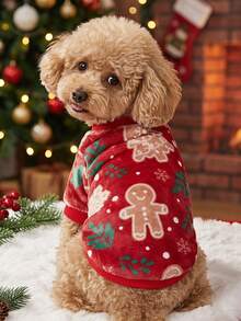PETSIN 1 Pet Christmas Cat Dog Universal Red Gingerbread Man Snowflake Cane Candy Christmas Pattern Print Plush Warm And Comfortable Dog Christmas - Multicolor - View 1