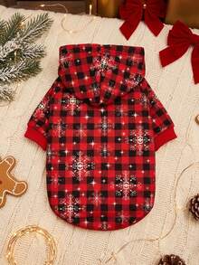 PETSIN 1pc Christmas New Pet Striped Plaid Snowflake Print Hooded Sweatshirt - Multicolor - View 2