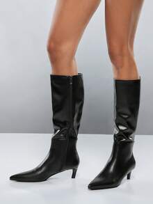 SHEIN SHUZIA Women's Pointed Toe Slim Fit Knee-High Boots For Autumn/Winter - Simple And Stylish For Commuting - Versatile And Fashionable - Black - View 5