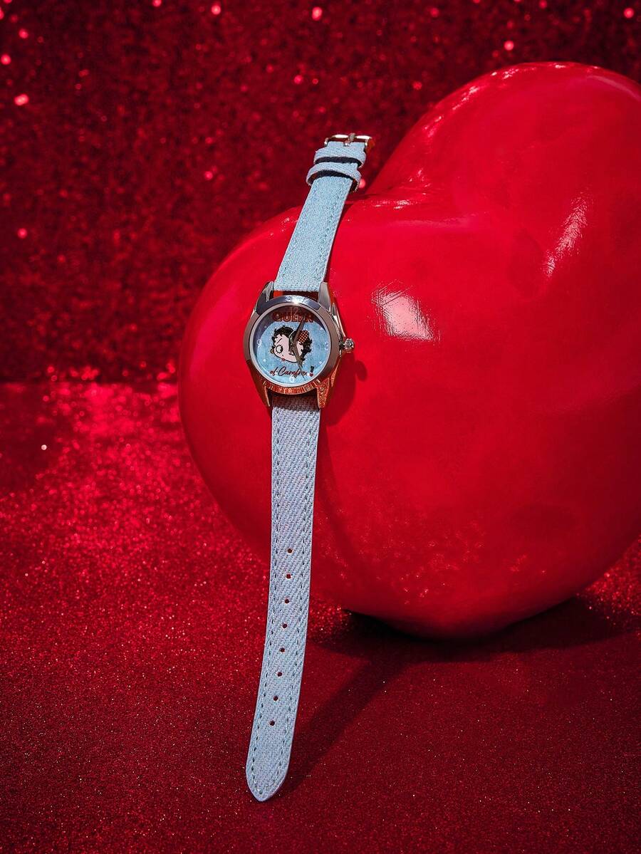 Betty Boop x SHEIN Retro Blue Strap Watch With Heart Pattern - Light blue - View 1