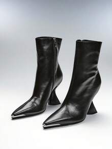 SHEIN SHUZIA Women's Pointed Toe Autumn/Winter Style Irregular Heel Simple And Versatile For Commute And Parties, High-End - Black - View 7