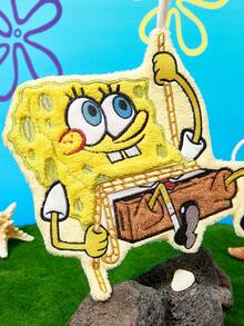 SpongeBob SquarePants | Joivida 1件裝卡通海綿寶寶嬰兒手巾，立體刺繡毛絨手巾，可懸掛吸水快乾手巾，可愛家居裝飾手巾，適用浴室與廚房，適合居家日常使用與軟裝佈置 - 黃色 - 查看 5