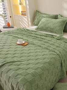 Cirelle Ultra Soft Green Checkerboard Throw Blanket - Plush Grid Textured Flannel Blanket, Cozy Checkered Blanket For Couch, Sofa & Bed - Green - View 10