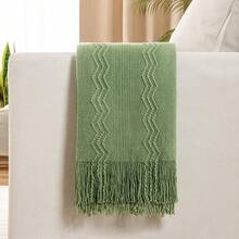 Cirelle Cozy Knitted Throw Blanket For Couch Sofa, Green Decorative Blanket With Fringe Tassels, Texture Cable Knit Wave Pattern Throw For Chair Bed Living Room, Soft Light Weight Warm Decorative Home Decor - Green - View 3