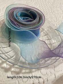 1Pc - 10 Yards Iridescent Gradient Color Chiffon Ribbon For Gift Wrapping, With Wavy Edges, Bow Knot And Tassel Trims,Christmas - Gradient purple and white edge - View 3