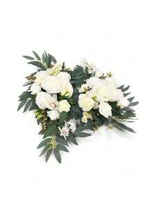Cirelle 2pcs Artificial White Rose Wedding Arch Flowers Swag, Faux Silk Floral Swag Kit With Eucalyptus Leaves & Berries For Ceremony Arch, Reception, Door & Backdrop Decor - Multicolor - View 12