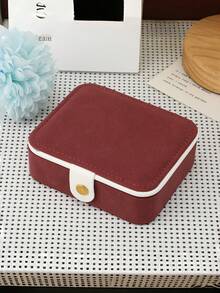 Portable Jewelry Box PU Leather Velvet Lining With Mirror Button Closure Earring Stud Ring Necklace Organizer Exquisite Compact Travel Case Thanksgiving Gift For Women Girls Home Dresser Trip - a - View 11
